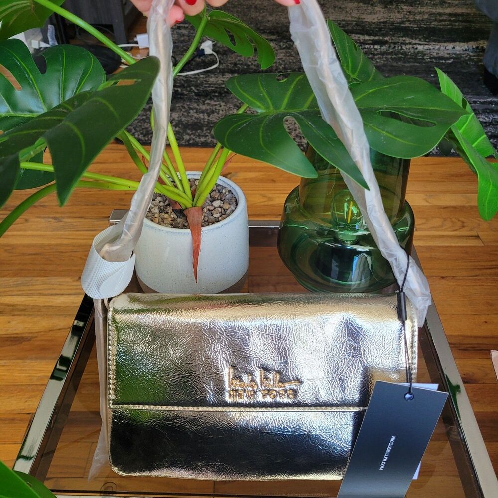 Nicole Miller Metallic Gold Vegan Leather Handbag Purse Shoulder Bag NWT $60 NEW - Picture 1 of 16
